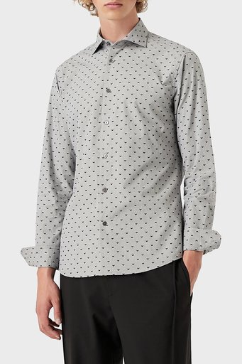 Emporio Armani Regular Fit Baskılı % 100 Pamuk Erkek Gömlek 6K1CD4 1NZRZ F611 GRİ - 1
