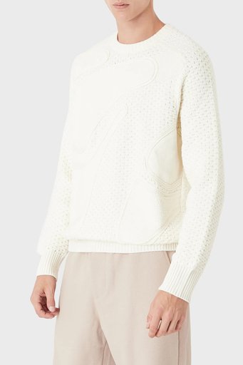 Emporio Armani Bisiklet Yaka Yün Karışımlı Erkek Kazak 6K1MV3 1M03Z 0102 BEYAZ - 1
