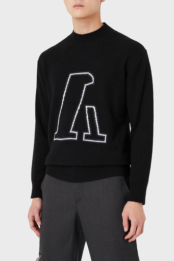 Emporio Armani Marka Logolu Dik Yaka Alpaka Karışımlı Erkek Kazak 6K1MV8 1M10Z 0999 SİYAH - 1