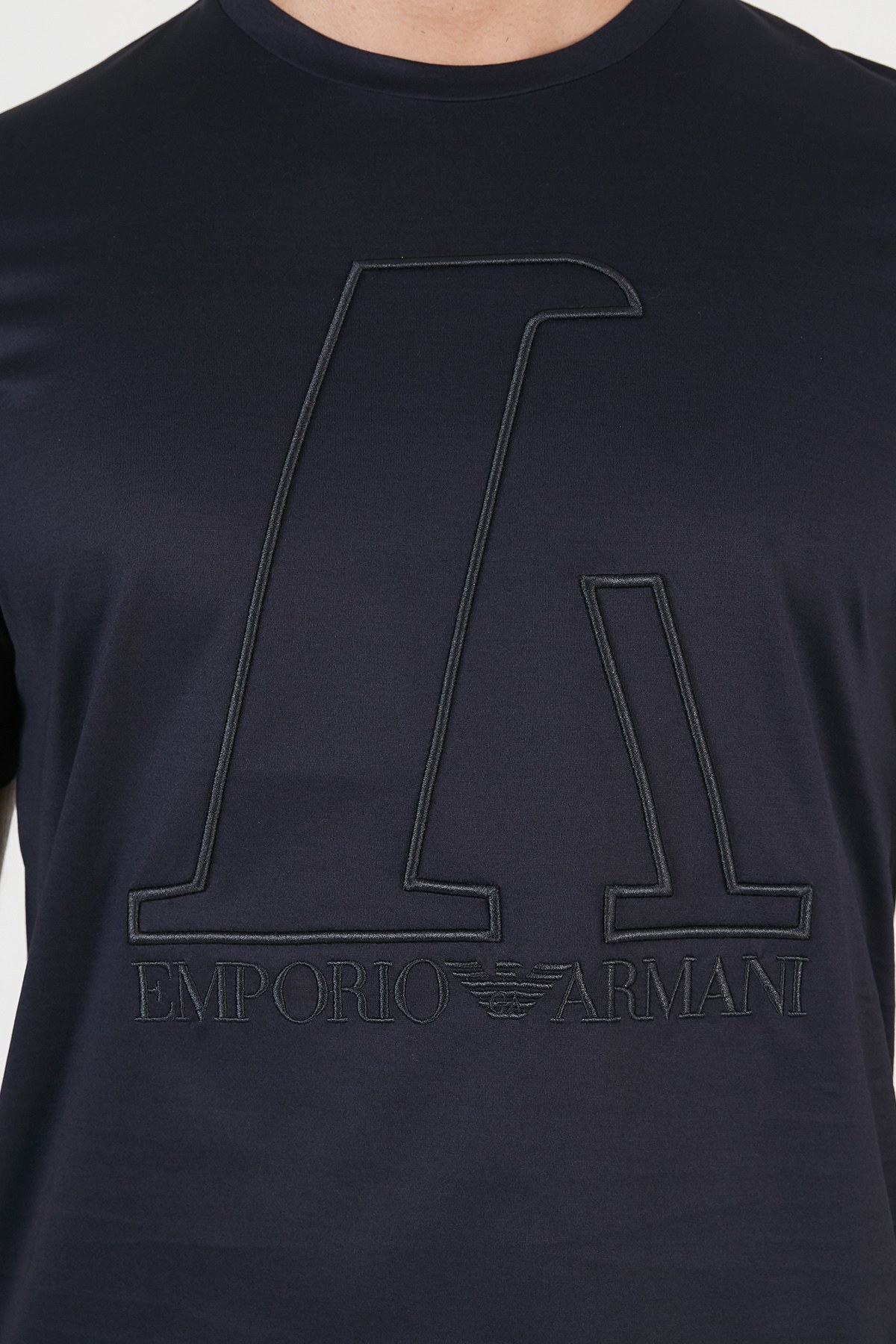 Emporio Armani Logo Baskılı Bisiklet Yaka % 100 Pamuk Erkek T Shirt 6K1T6R 1JQ3Z 0922 LACİVERT