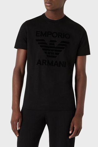 Emporio Armani - Emporio Armani Baskılı Bisiklet Yaka % 100 Pamuk Erkek T Shirt 6K1TD0 1JSAZ 0999 SİYAH