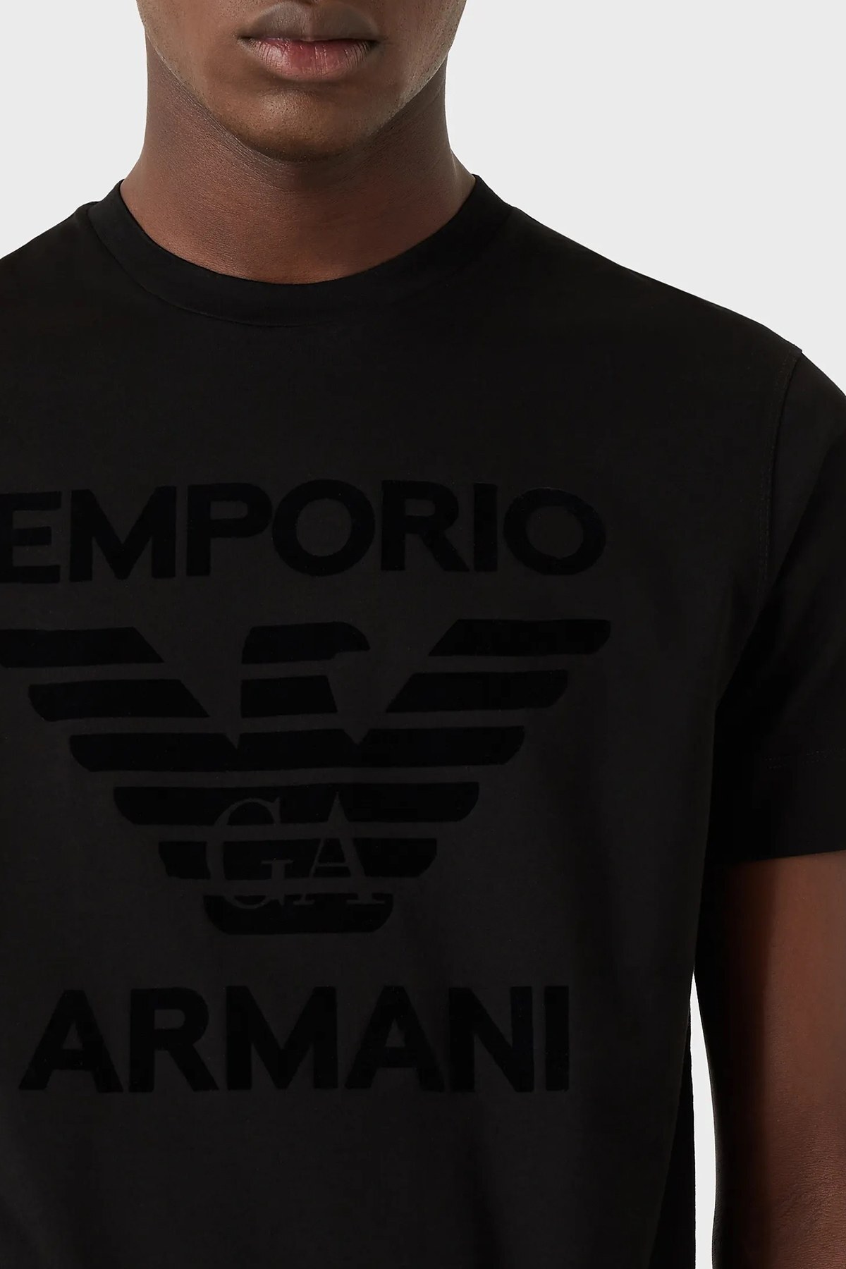 Emporio Armani Baskılı Bisiklet Yaka % 100 Pamuk Erkek T Shirt 6K1TD0 1JSAZ 0999 SİYAH