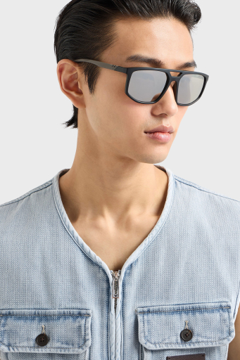Emporio Armani Güneş Erkek Gözlük 0EA4248U 50016G 58 Mat Siyah-Açık Gri Aynalı Gümü - 2