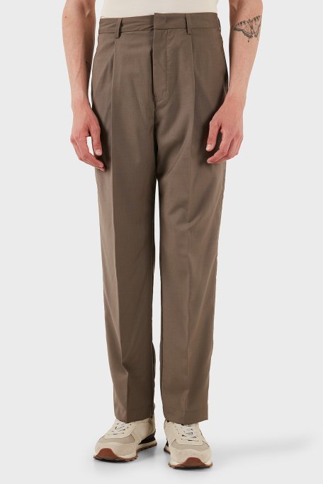Emporio Armani Hafif Yün Regular Fit Normal Bel Düz Paça Erkek Pantolon EM001211 AF13821 U6195 KAHVE - 1