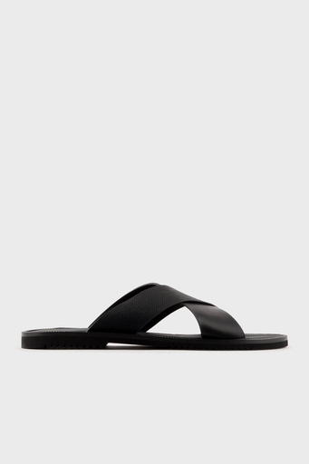 Emporio Armani Hakiki Deri Düz Erkek Terlik X4P125 XN789 K001 SİYAH - 1