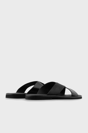 Emporio Armani Hakiki Deri Düz Erkek Terlik X4P125 XN789 K001 SİYAH - 4