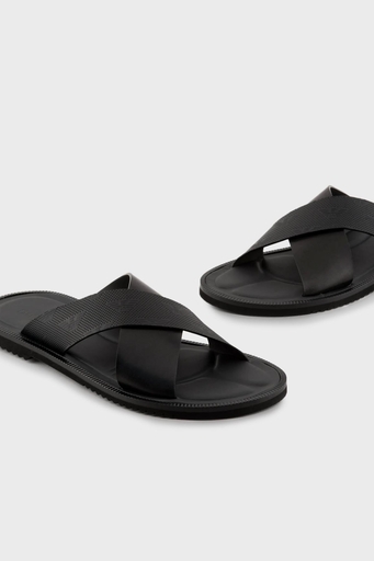Emporio Armani Hakiki Deri Düz Erkek Terlik X4P125 XN789 K001 SİYAH - 5