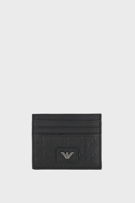 Emporio Armani Hakiki Deri Kabartmalı Logo Baskılı Erkek Kartlık EM001740 AF14774 UC001 SİYAH - 1