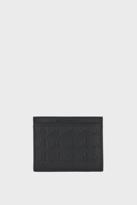Emporio Armani Hakiki Deri Kabartmalı Logo Baskılı Erkek Kartlık EM001740 AF14774 UC001 SİYAH - 2