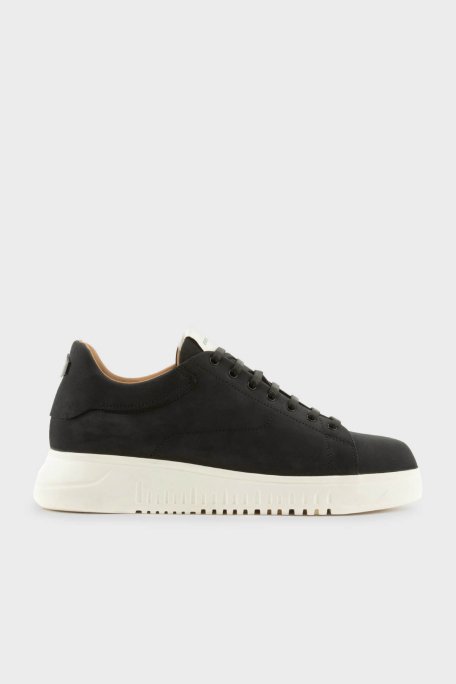 Emporio Armani Hakiki Deri Kalın Tırtıklı Taban Sneaker Erkek Ayakkabı X4X264 XF570 00002 SİYAH - 1