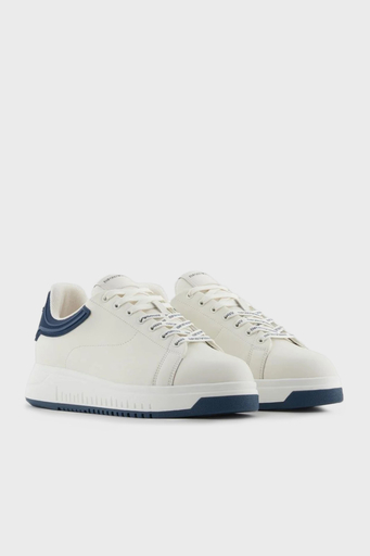 Emporio Armani Hakiki Deri Logolu Sneaker Erkek Ayakkabı X4X264 XN001 T844 BEYAZ - 2