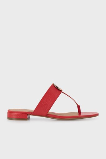 Emporio Armani Hakiki Deri Parmak Arası Bayan Terlik X3Q078 XF636 00055 KIRMIZI - 1