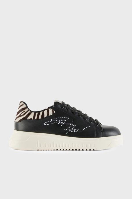Emporio Armani Hakiki Deri Sneaker Bayan Ayakkabı X3X024 XN388 R298 SİYAH - 1