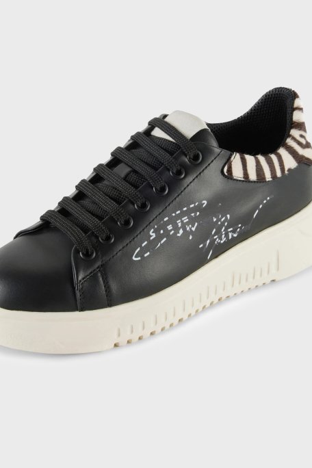 Emporio Armani Hakiki Deri Sneaker Bayan Ayakkabı X3X024 XN388 R298 SİYAH - 5