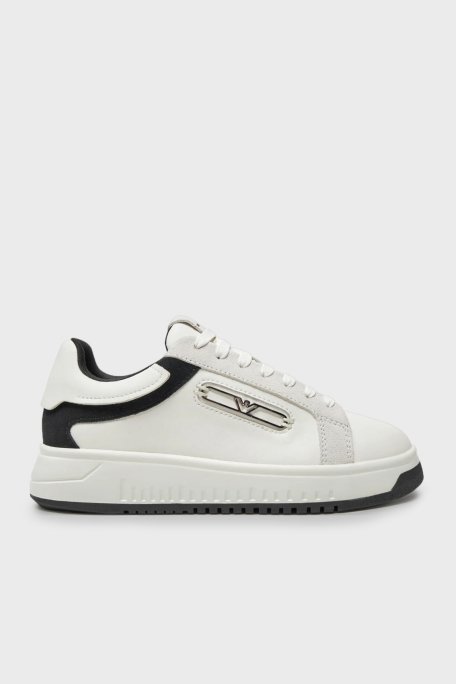 Emporio Armani Hakiki Deri Sneaker Bayan Ayakkabı X3X024 XR222 C679 BEYAZ-SİYAH - 1