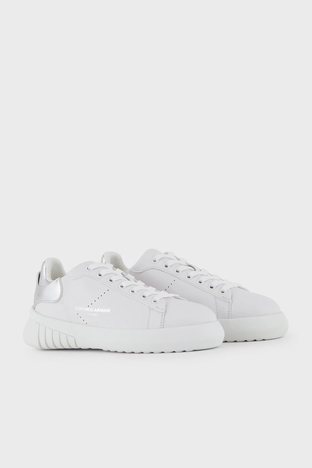 Emporio Armani - Emporio Armani Hakiki Deri Sneaker Bayan Ayakkabı X3X187 XN850 M696 BEYAZ-GÜMÜŞ (1)