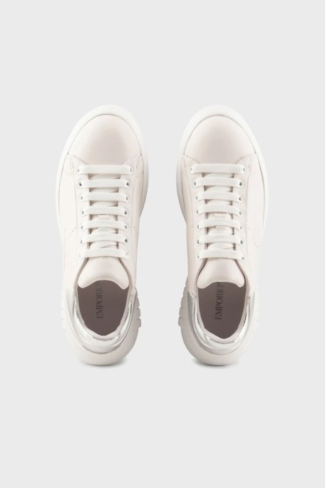 Emporio Armani Hakiki Deri Sneaker Bayan Ayakkabı X3X187 XN850 M696 BEYAZ-GÜMÜŞ - 9