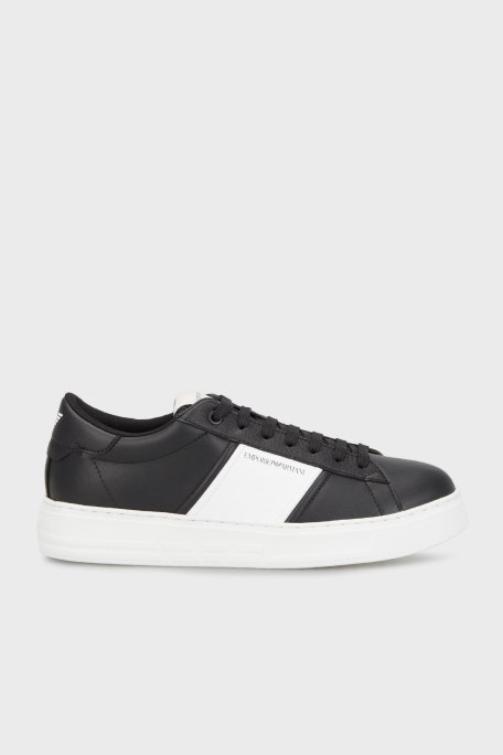 Emporio Armani Hakiki Deri Sneaker Erkek Ayakkabı X4X570 XN840 N642 SİYAH-BEYAZ - 1