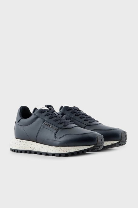 Emporio Armani Hakiki Deri Sneaker Erkek Ayakkabı X4X639 XD382 00285 LACİVERT - 2