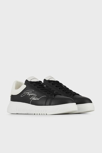 Emporio Armani Hakiki Deri Spor Erkek Ayakkabı X4X264 XM670 N814 SİYAH - 8