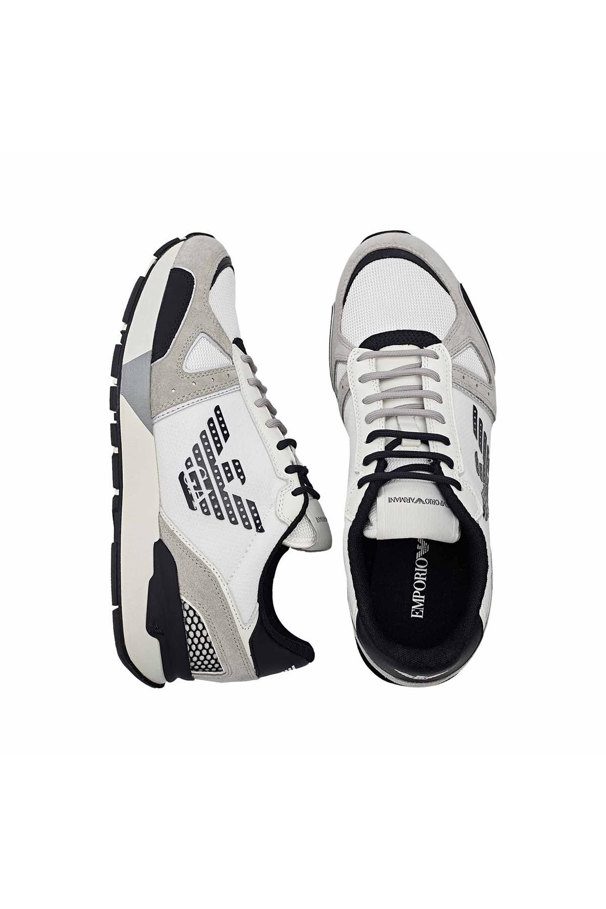 Emporio Armani Hakiki Deri Spor Erkek Ayakkabı X4X289 XM499 Q097 BEYAZ-GRİ