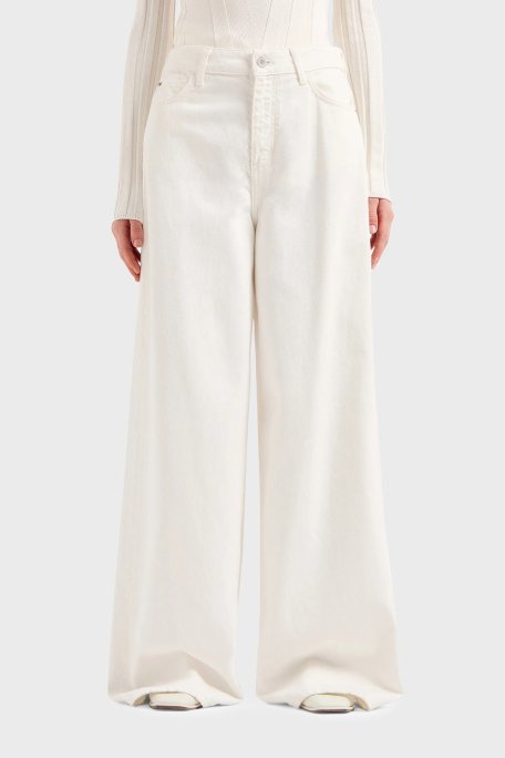 Emporio Armani J1C Normal Bel Regular Fit Palazzo Jeans Bayan Kot Pantolon 3D2J1C 2NY0Z 0101 BEYAZ - 8