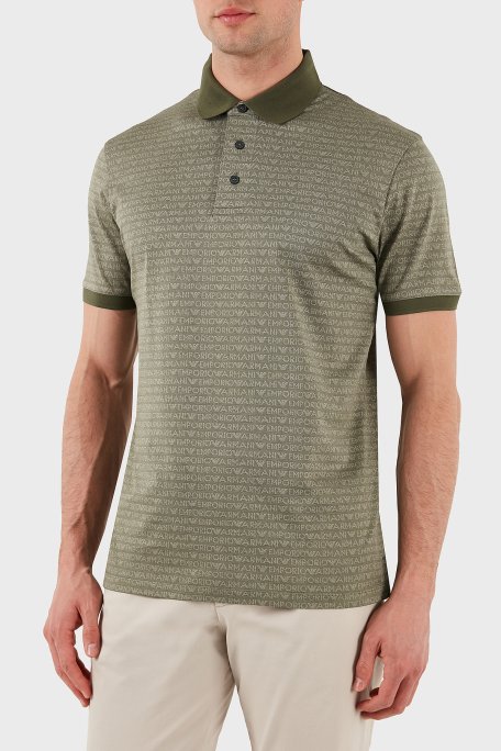 Emporio Armani Jakarlı % 100 Pamuk Düğmeli Erkek Polo Yaka T Shirt EM000788 AF12916 F7060 HAKİ - 1