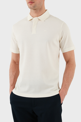 Emporio Armani Jakarlı % 100 Pamuk Regular Fit Düğmeli Erkek Polo Yaka T Shirt EM001729 AF14874 F1053 EKRU - 1