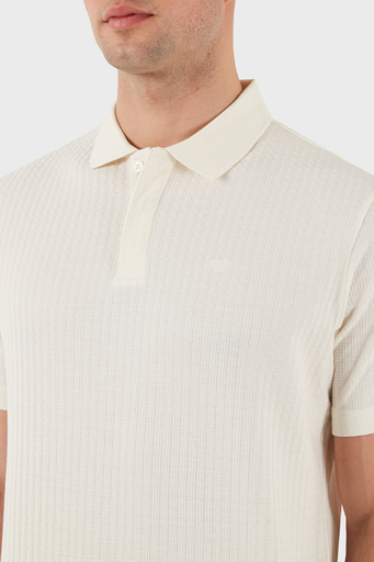 Emporio Armani Jakarlı % 100 Pamuk Regular Fit Düğmeli Erkek Polo Yaka T Shirt EM001729 AF14874 F1053 EKRU - 5