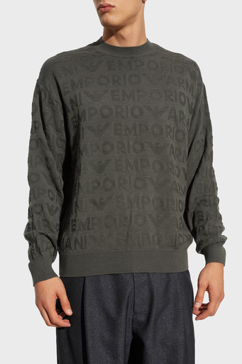 Emporio Armani Jakarlı % 100 Yün Regular Fit Bisiklet Yaka Erkek Kazak 6D1MXK 1MJNZ 06K0 HAKİ - 1