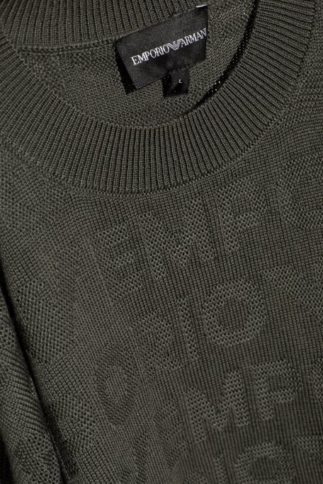 Emporio Armani Jakarlı % 100 Yün Regular Fit Bisiklet Yaka Erkek Kazak 6D1MXK 1MJNZ 06K0 HAKİ - 4