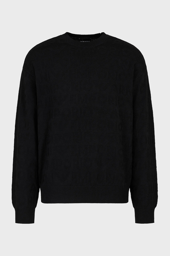 Emporio Armani Jakarlı % 100 Yün Regular Fit Bisiklet Yaka Erkek Kazak 6D1MXK 1MJNZ 0999 SİYAH - 1