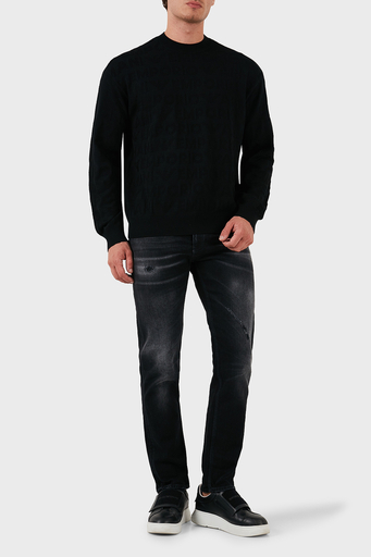 Emporio Armani Jakarlı % 100 Yün Regular Fit Bisiklet Yaka Erkek Kazak 6D1MXK 1MJNZ 0999 SİYAH - 4
