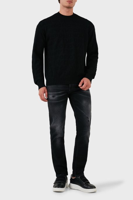Emporio Armani Jakarlı % 100 Yün Regular Fit Bisiklet Yaka Erkek Kazak 6D1MXK 1MJNZ 0999 SİYAH - 2