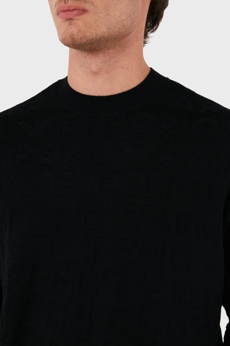 Emporio Armani Jakarlı % 100 Yün Regular Fit Bisiklet Yaka Erkek Kazak 6D1MXK 1MJNZ 0999 SİYAH - 5
