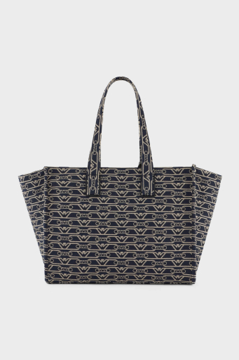 Emporio Armani Jakarlı Logo Baskılı Çıkarılabilir Askılı Medium Bayan Çanta EW000370 AF12993 FB237 EKRU-LACİVERT - 2
