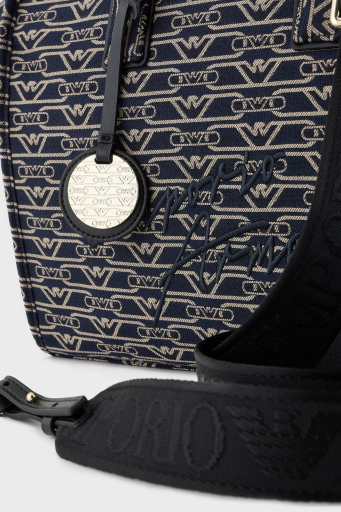 Emporio Armani Jakarlı Logo Baskılı Çıkarılabilir Askılı Medium Bayan Çanta EW000370 AF12993 FB237 EKRU-LACİVERT - 5