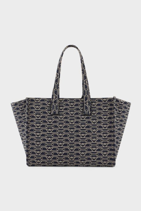 Emporio Armani Jakarlı Logo Baskılı Çıkarılabilir Askılı Medium Bayan Çanta EW000370 AF12993 FB237 EKRU-LACİVERT - 2