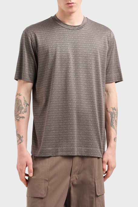 Emporio Armani Jakarlı Logo Baskılı Regular Fit Bisiklet Yaka Erkek T Shirt EM000787 AF12916 F6052 KAHVE - 11