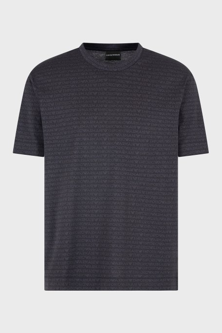 Emporio Armani Jakarlı Logo Baskılı Regular Fit Bisiklet Yaka Erkek T Shirt EM000787 AF12916 FC176 SİYAH - 10