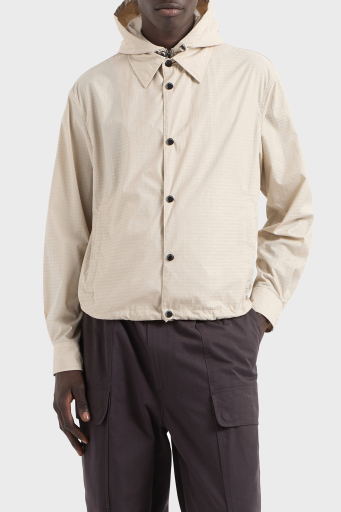 Emporio Armani Jakarlı Logo Baskılı Regular Fit Çıkarılabilir Kapüşonlu Erkek Mont EM001003 AF15384 U1098 BEJ - 1