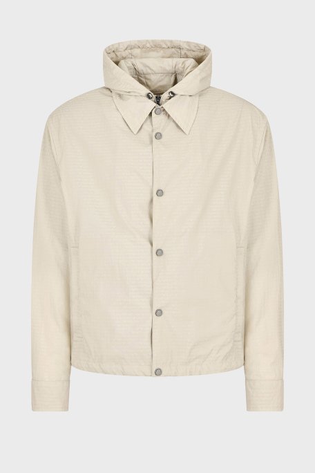 Emporio Armani Jakarlı Logo Baskılı Regular Fit Çıkarılabilir Kapüşonlu Erkek Mont EM001003 AF15384 U1098 BEJ - 5