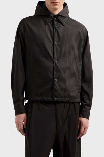 Emporio Armani Jakarlı Logo Baskılı Regular Fit Çıkarılabilir Kapüşonlu Erkek Mont EM001003 AF15384 U8168 SİYAH - 1
