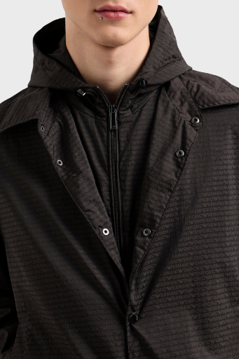 Emporio Armani Jakarlı Logo Baskılı Regular Fit Çıkarılabilir Kapüşonlu Erkek Mont EM001003 AF15384 U8168 SİYAH - 3