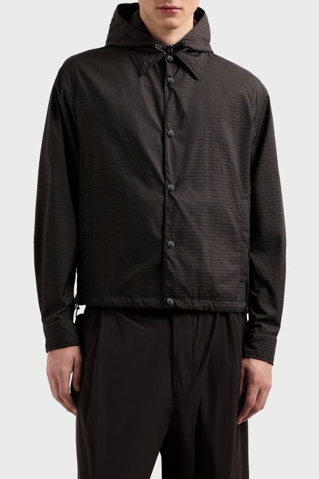 Emporio Armani Jakarlı Logo Baskılı Regular Fit Çıkarılabilir Kapüşonlu Erkek Mont EM001003 AF15384 U8168 SİYAH - 1