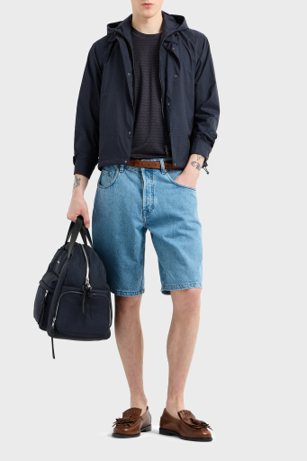 Emporio Armani Jakarlı Logo Baskılı Regular Fit Çıkarılabilir Kapüşonlu Erkek Mont EM001003 AF15384 UB118 LACİVERT - 1