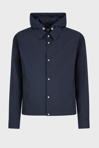 Emporio Armani Jakarlı Logo Baskılı Regular Fit Çıkarılabilir Kapüşonlu Erkek Mont EM001003 AF15384 UB118 LACİVERT - 6
