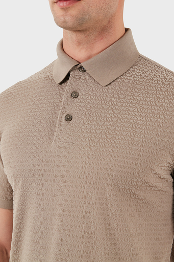 Emporio Armani Jakarlı Pamuklu Regular Fit Düğmeli Erkek Polo Yaka T Shirt EM001283 AF10017 F6063 BEJ - 7
