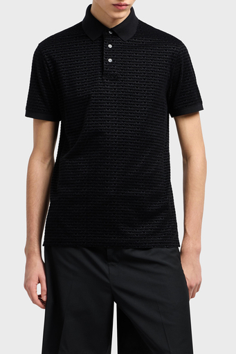 Emporio Armani Jakarlı Pamuklu Regular Fit Düğmeli Erkek Polo Yaka T Shirt EM001283 AF10017 FC159 SİYAH - 1