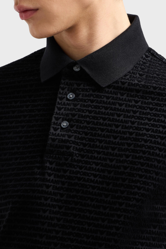 Emporio Armani Jakarlı Pamuklu Regular Fit Düğmeli Erkek Polo Yaka T Shirt EM001283 AF10017 FC159 SİYAH - 8